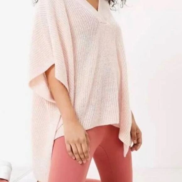 LOFT Knit Poncho Womens M/L Oversized Coastal Grandma Festival Pink Boho Preppy - Picture 1 of 10